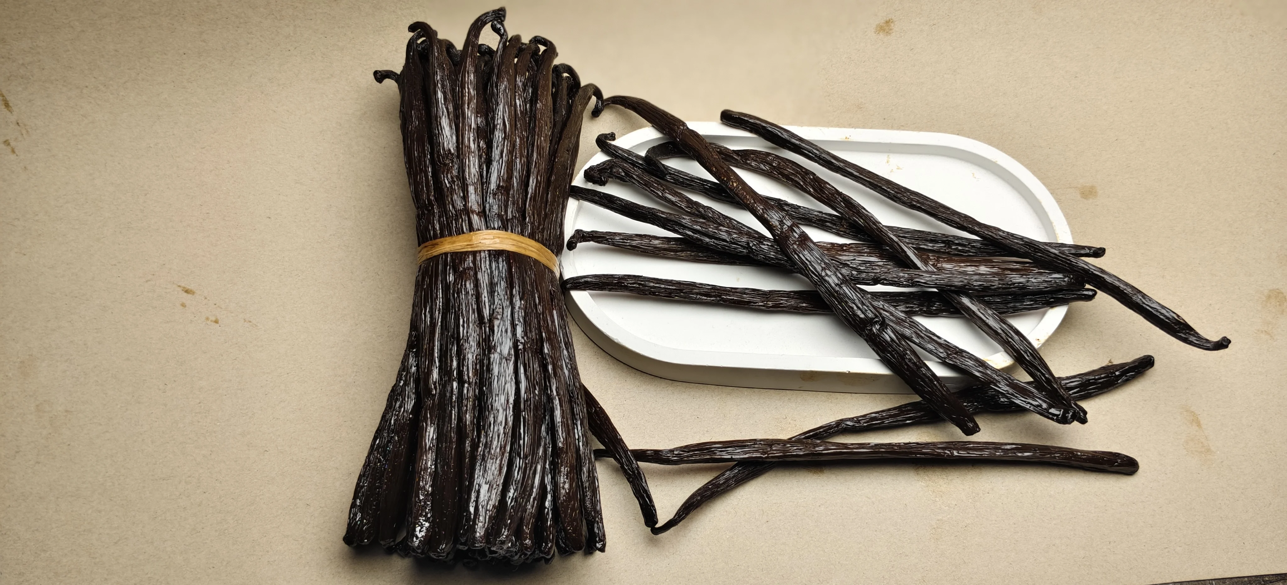Botte et gousse de vanille sur plat